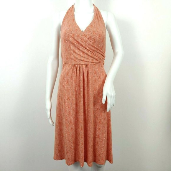 Boden St Lucia Halter Dress Size UK 14R US 10 R Orange White Geometric Printed - Picture 2 of 9